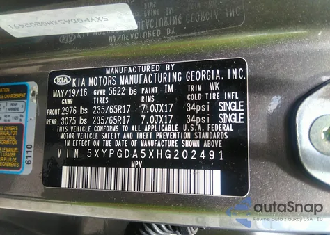 2017 Kia Sorento 3.3L Lx from USA, damaged, VIN 5XYPGDA5XHG202491